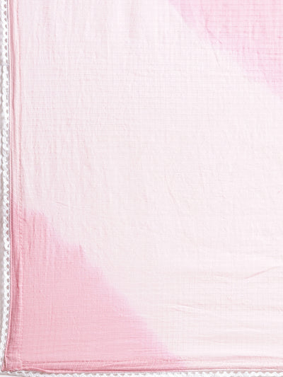 Neerus Pink Printed Anarkali Kurta and Trousers With Dupatta