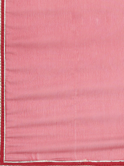 Neerus Red Printed Anarkali Kurta and Trousers With Dupatta