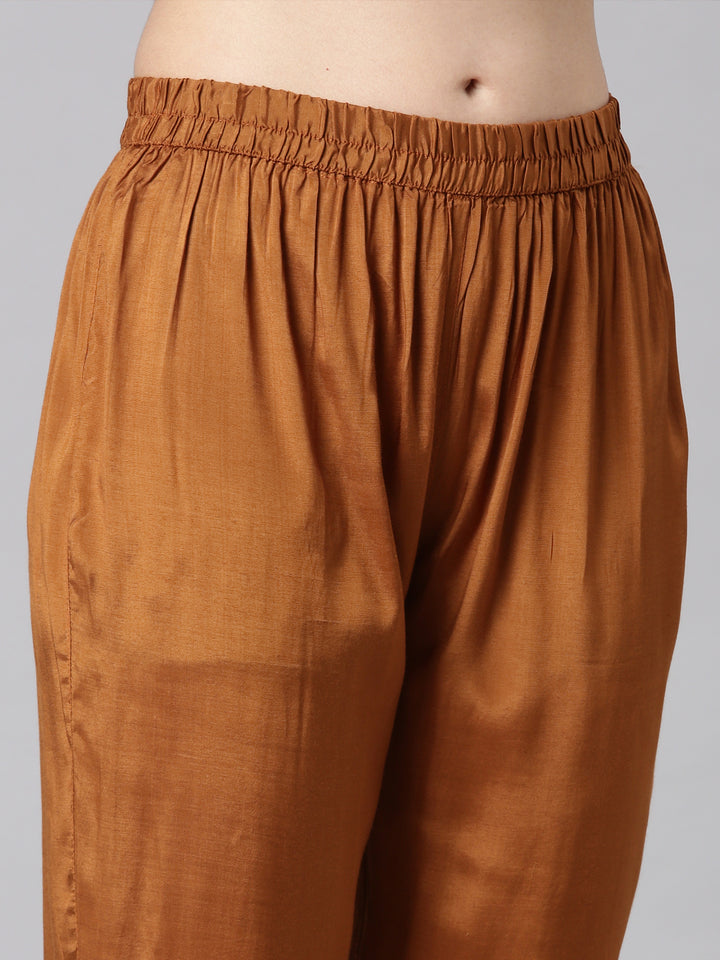 Neerus Gold Printed Straight Kurta and Trousers With Dupatta