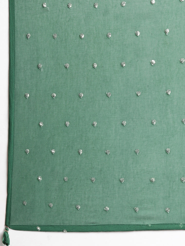 Neerus Green Printed Straight Kurta and Trousers With Dupatta