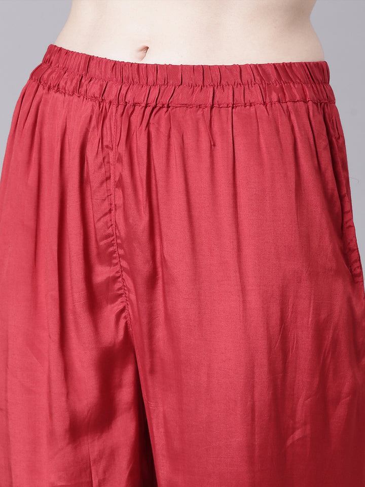 Neerus Maroon Printed Straight Kurta and Trousers With Dupatta