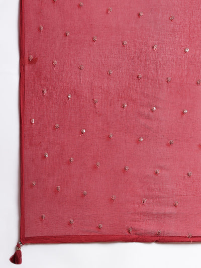 Neerus Maroon Printed Straight Kurta and Trousers With Dupatta