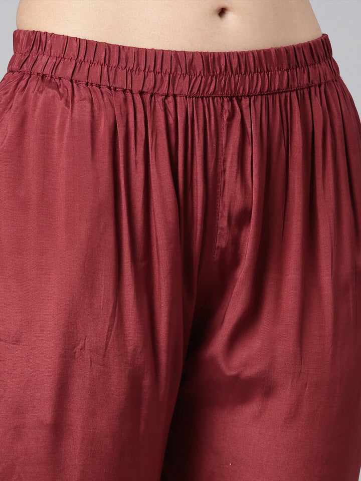 Neerus Red Printed Straight Kurta and Trousers With Dupatta