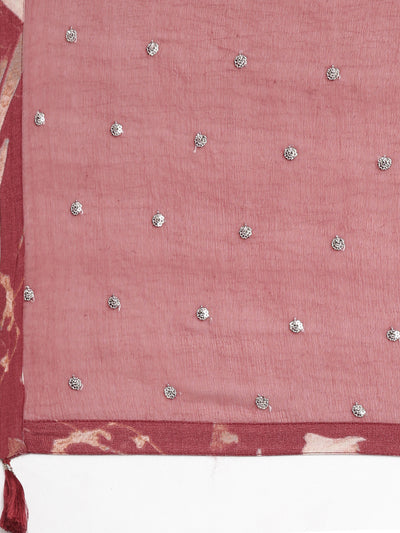Neerus Red Printed Straight Kurta and Trousers With Dupatta