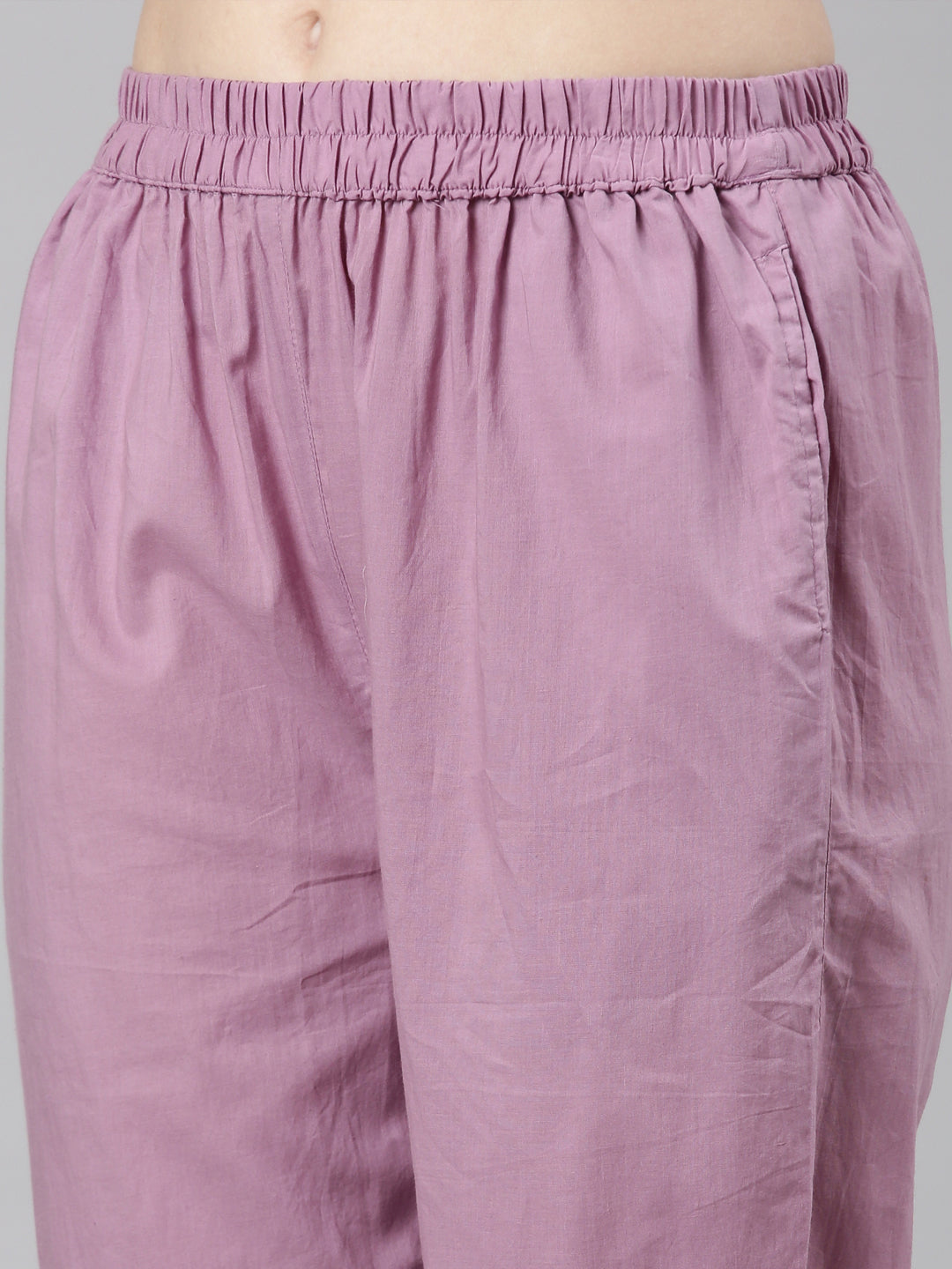 Neerus Purple Casual Ethnic Motifs Straight Kurta and Trousers With Dupatta