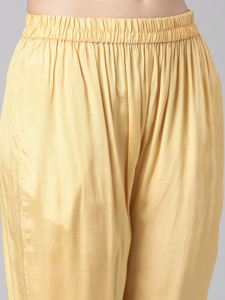 Neerus Yellow Printed Anarkali Kurta and Trousers With Dupatta