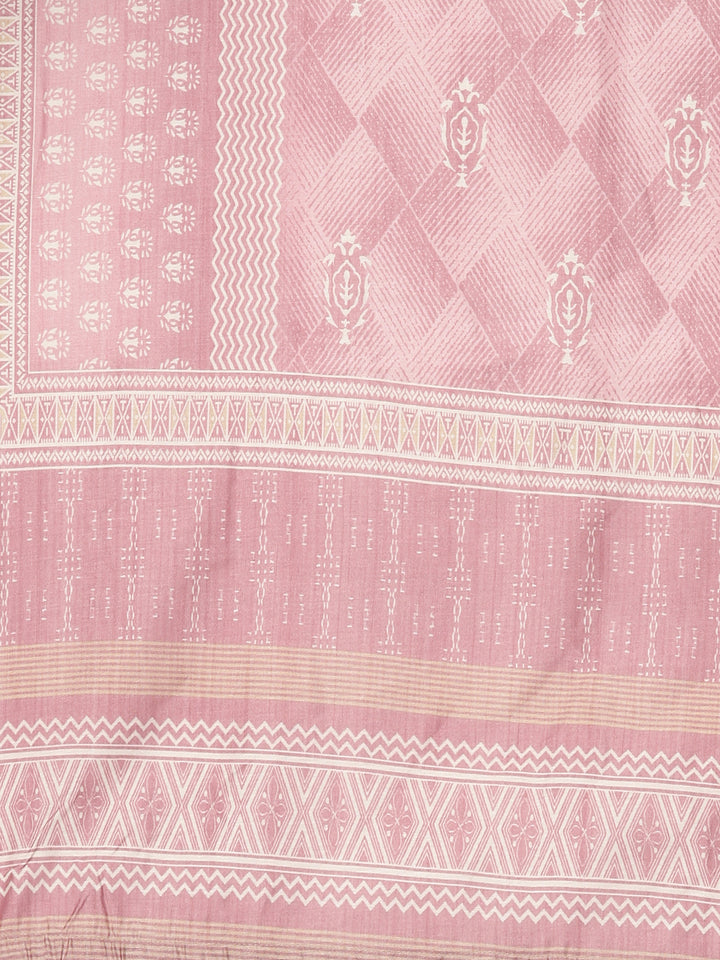 Neerus Pink Printed Anarkali Kurta and Trousers With Dupatta