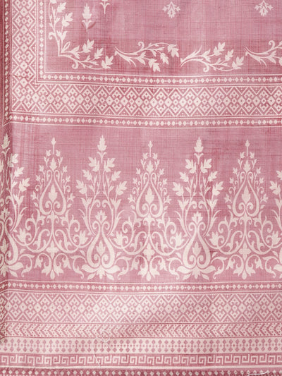 Neerus Pink Printed Straight Kurta and Trousers With Dupatta