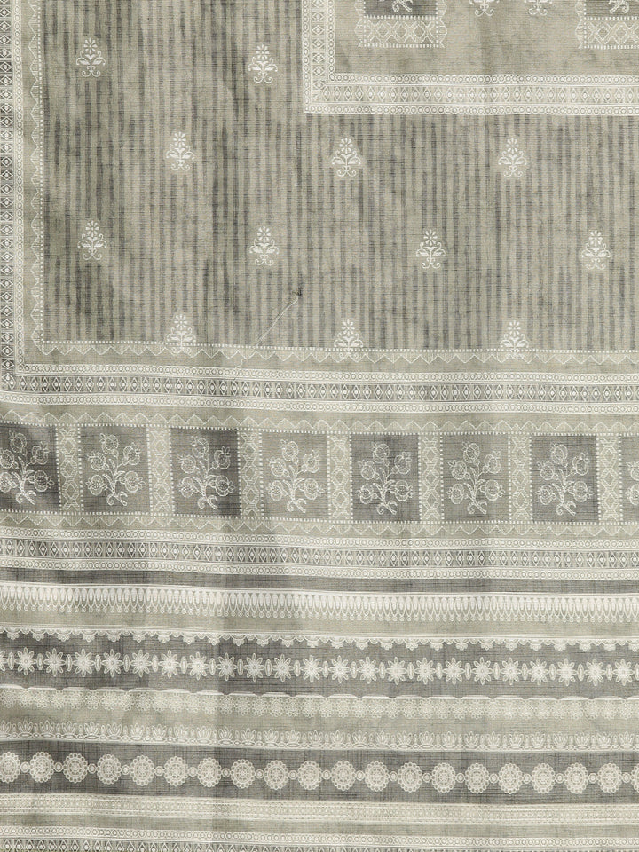 Neerus Olive Printed Straight Kurta and Trousers With Dupatta