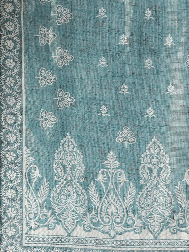 Neerus Green Printed Straight Kurta and Trousers With Dupatta