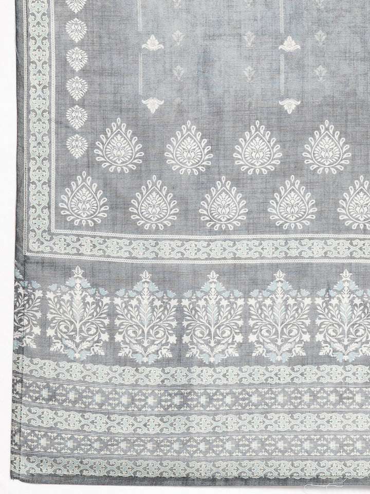 Neerus Blue Printed Straight Kurta and Trousers With Dupatta