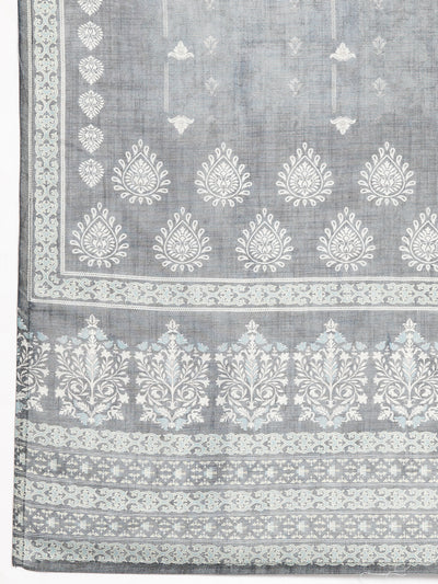 Neerus Blue Printed Straight Kurta and Trousers With Dupatta