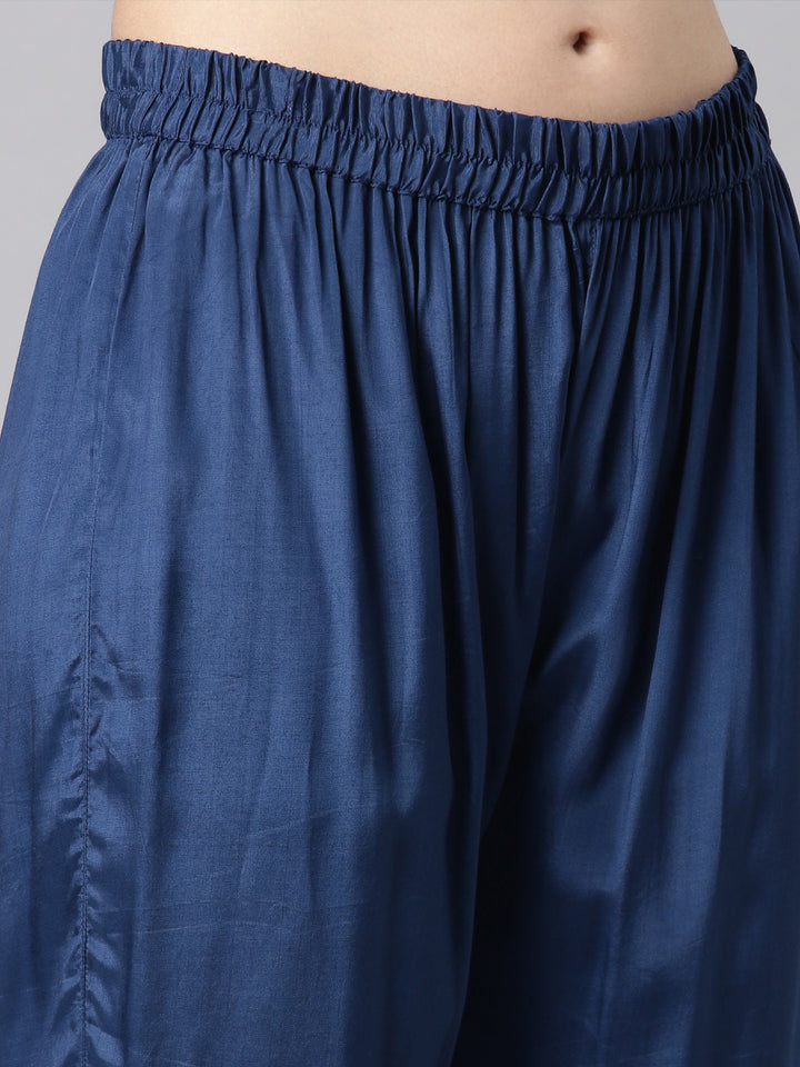 Neerus Blue Printed Kurta and Trousers With Dupatta