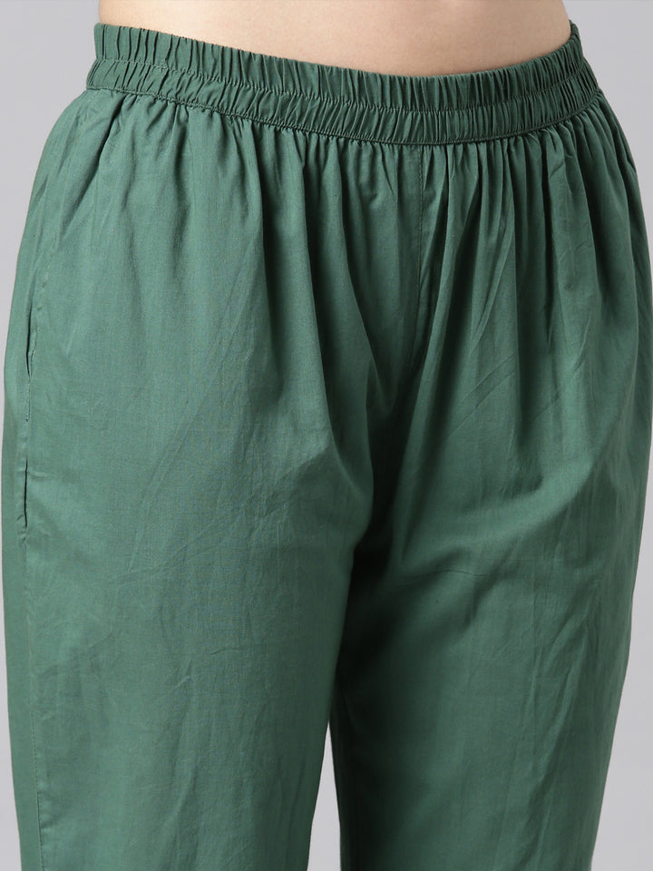 Neerus Olive Printed Kurta and Trousers With Dupatta