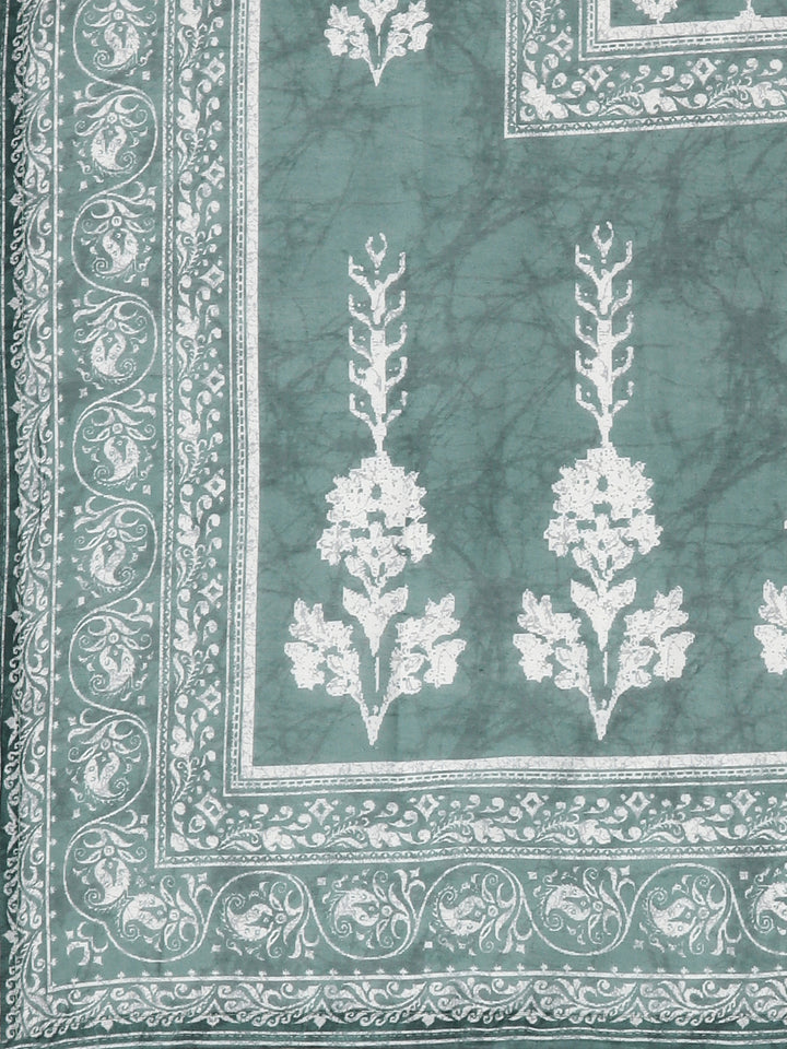 Neerus Olive Printed Kurta and Trousers With Dupatta