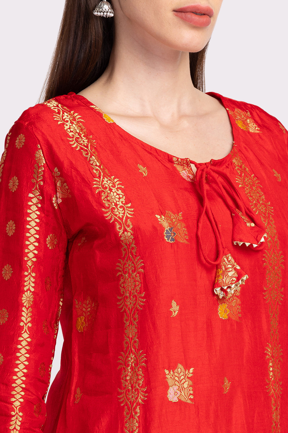 Neerus Red Banarasi woven suit set - detail view 1