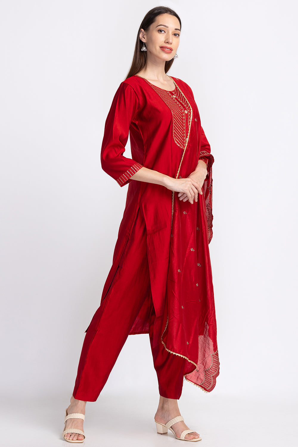 Neerus Muslin embellished panelled suit set - back view