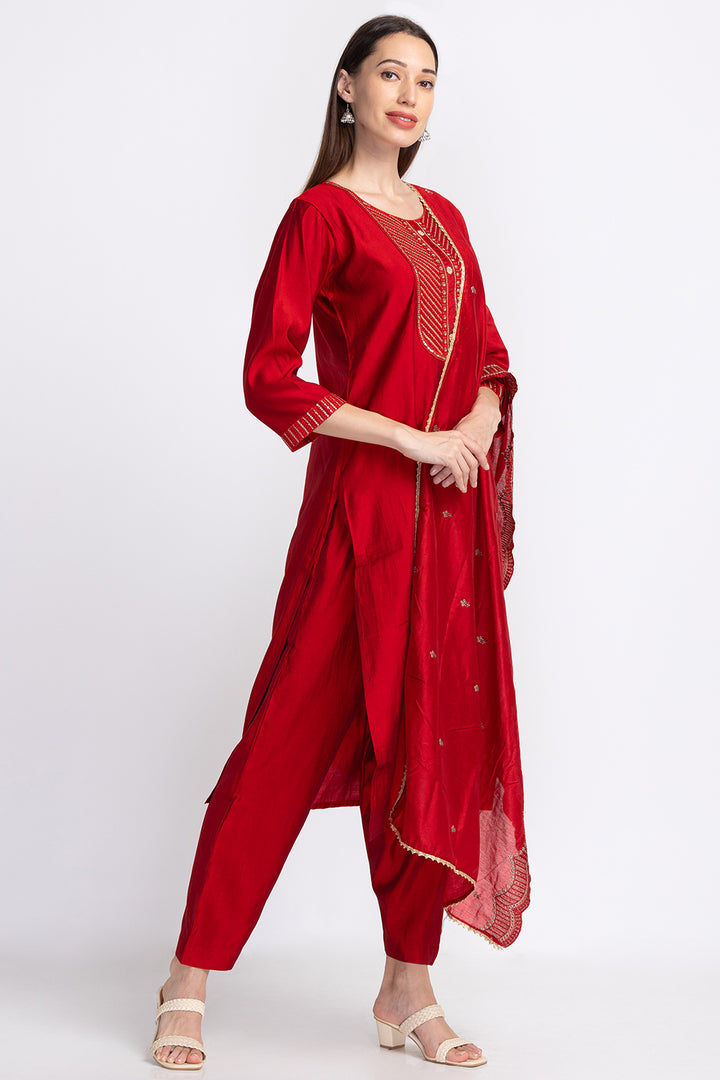 Neerus Muslin embellished panelled suit set - back view