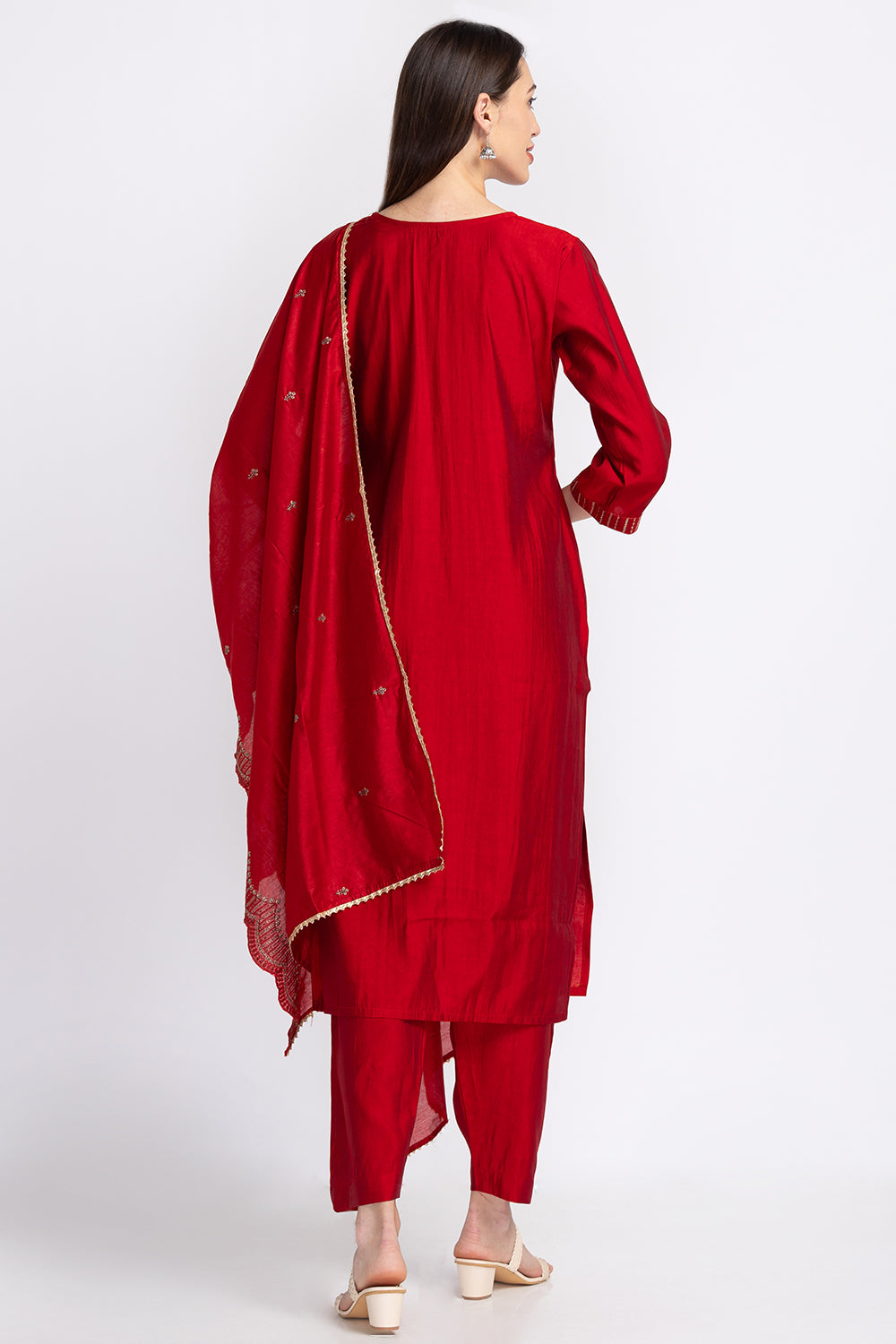 Neerus Muslin embellished panelled suit set - side view