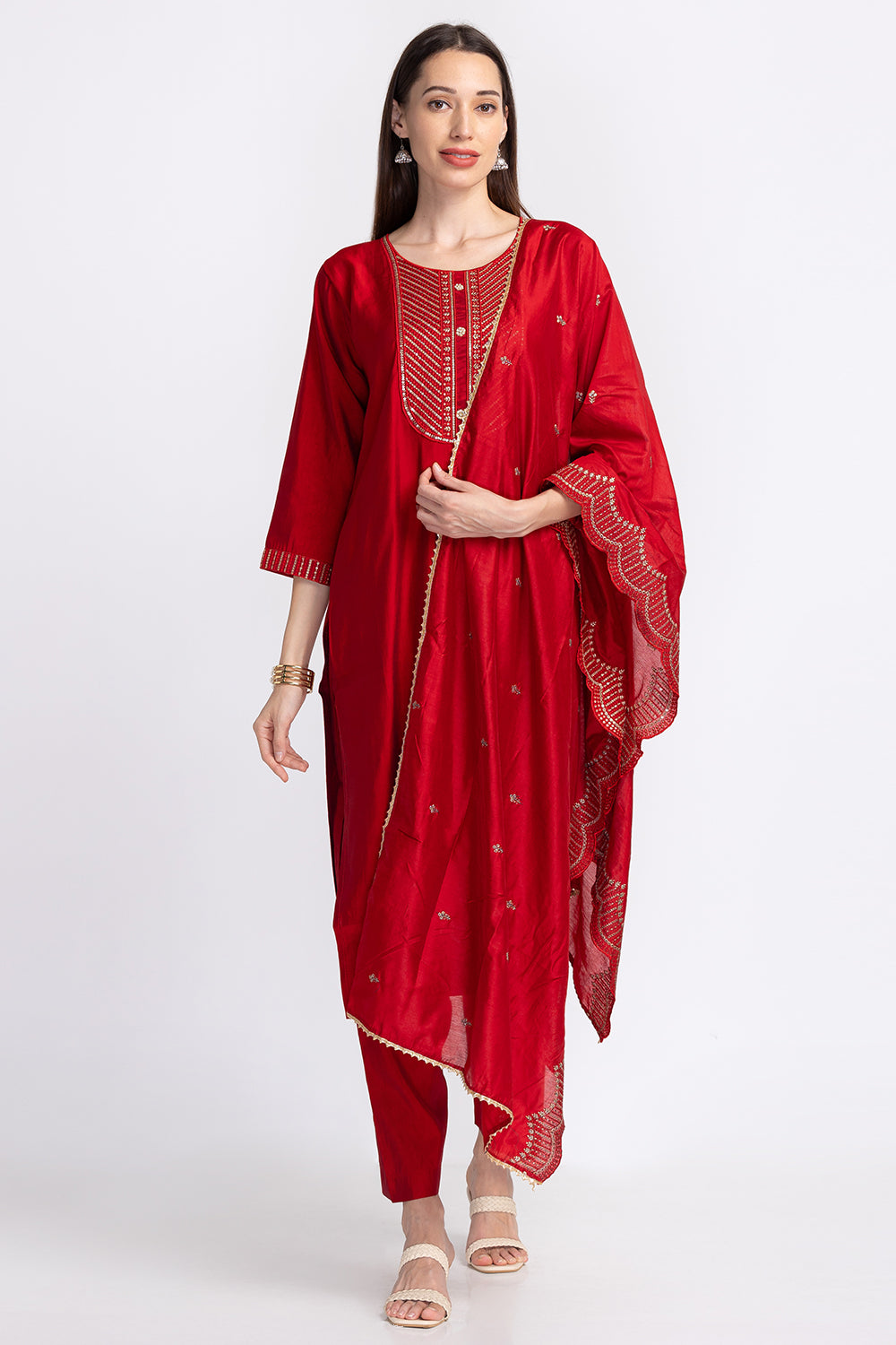 Neerus Muslin embellished panelled suit set - detail view 2