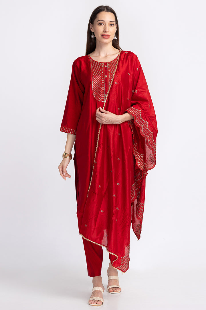 Neerus Muslin embellished panelled suit set - detail view 2