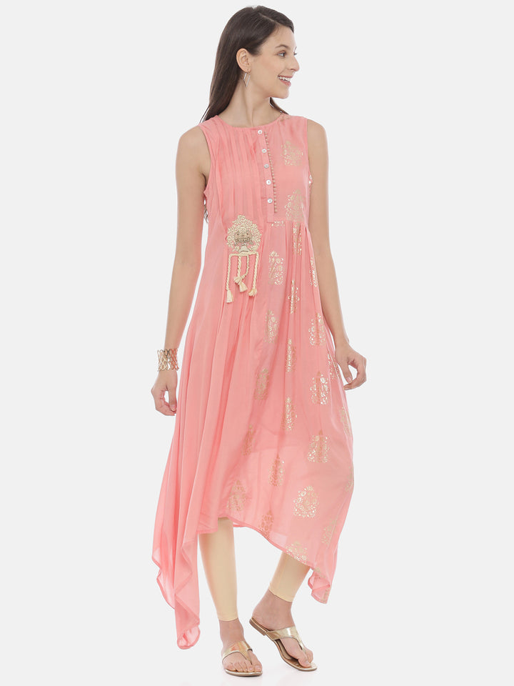 Neerus Pink embroidered A-line kurta - side view