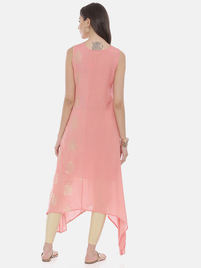 Neerus Women Coral Embroidered A-Line Kurta