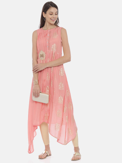 Neerus Women Coral Embroidered A-Line Kurta