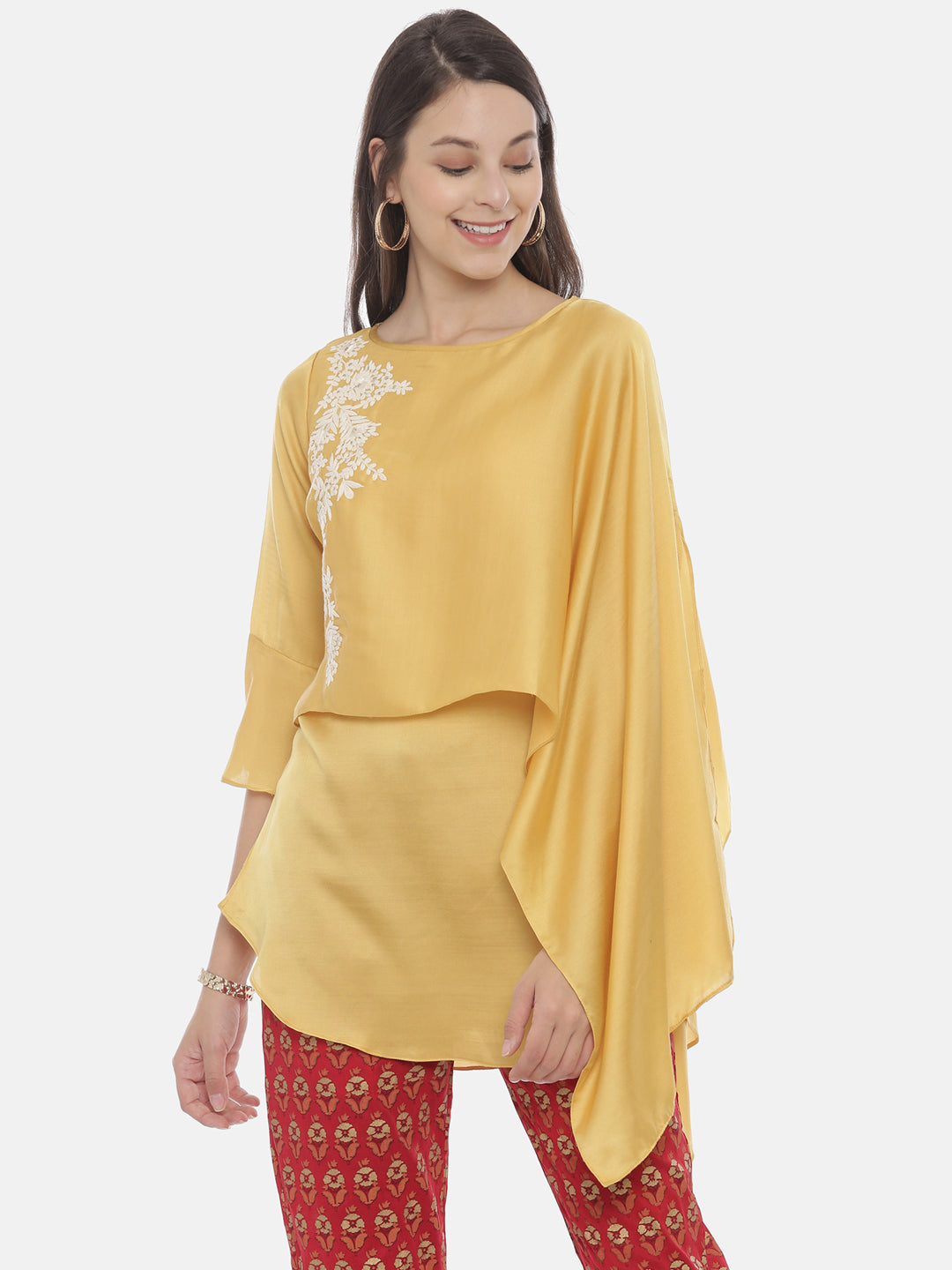 Neerus Women Mustard  Off-White Solid A-Line Kurta