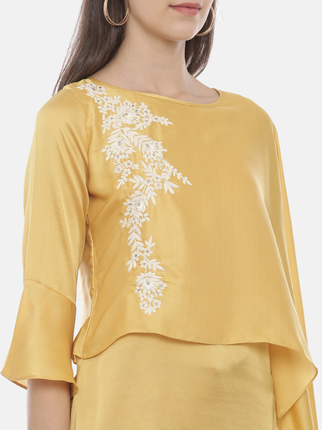Neerus Women Mustard  Off-White Solid A-Line Kurta