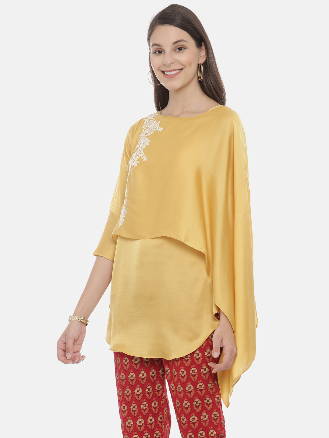 Neerus Women Mustard  Off-White Solid A-Line Kurta
