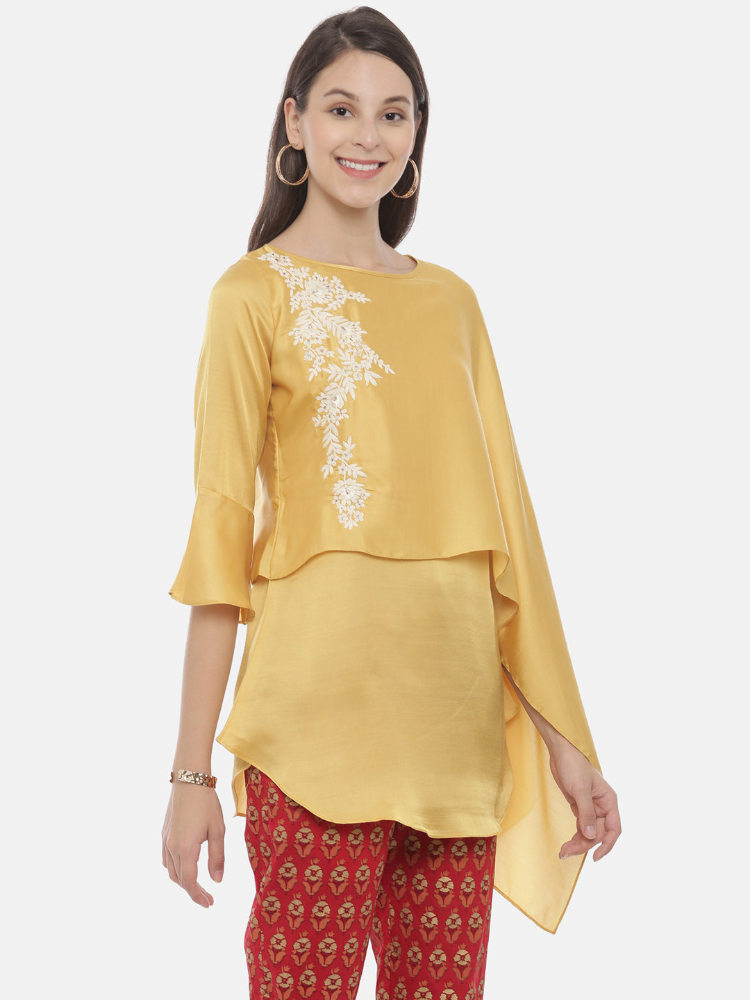 Neerus Women Mustard  Off-White Solid A-Line Kurta