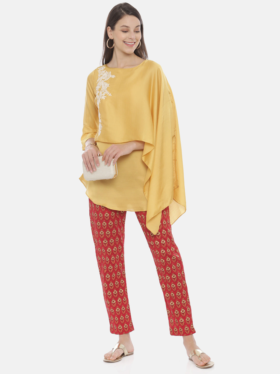 Neerus Women Mustard  Off-White Solid A-Line Kurta