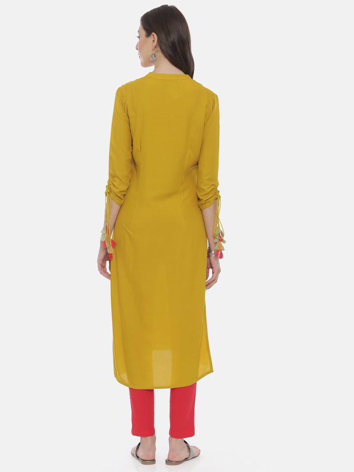 Neerus Women Mustard Yellow Embroidered Straight Kurta
