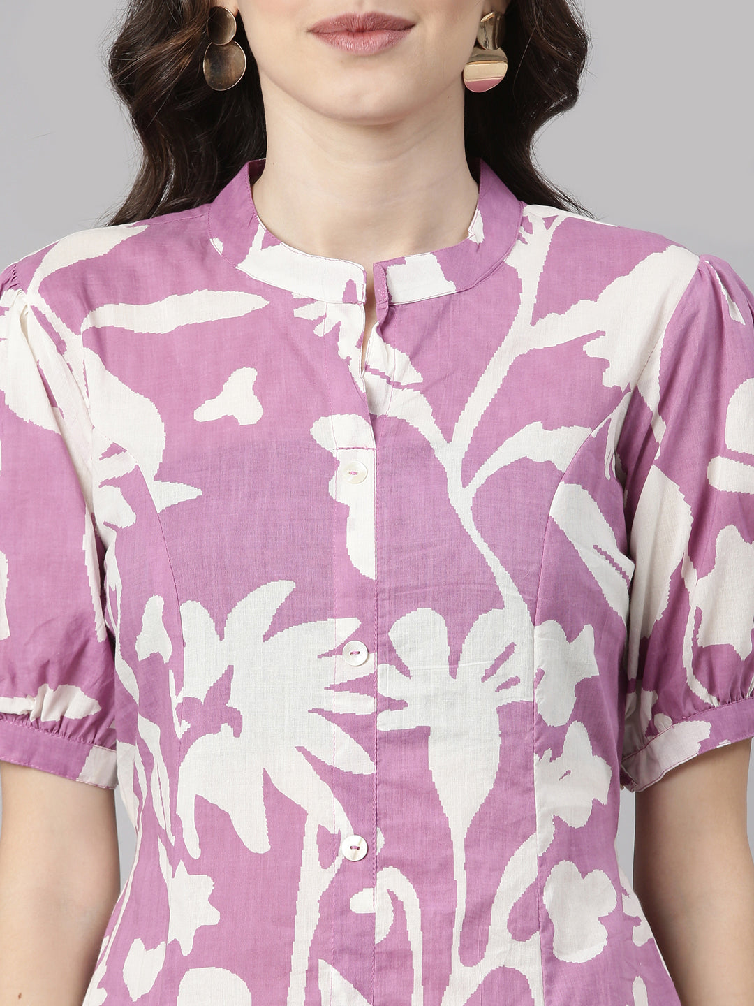 Neerus Purple cotton printed straight kurti - detail view 1