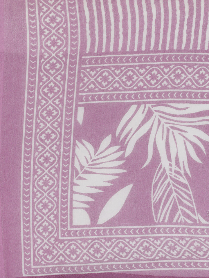 Neerus Lavender Printed Straight Kurta and Trousers With Dupatta