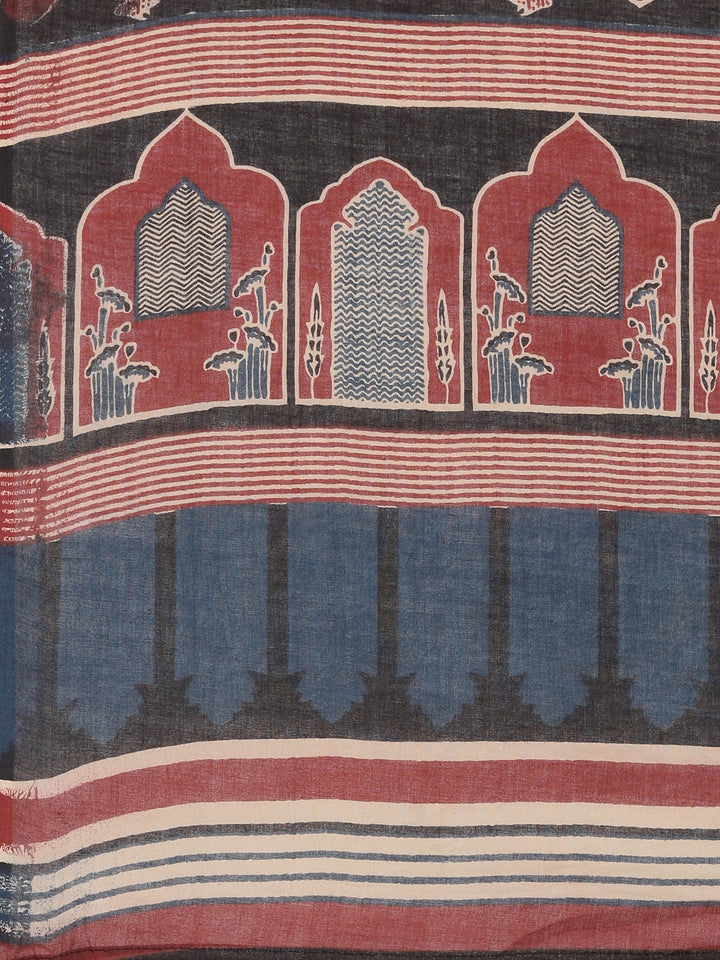 Neerus Black Printed Anarkali Kurta and Trousers With Dupatta