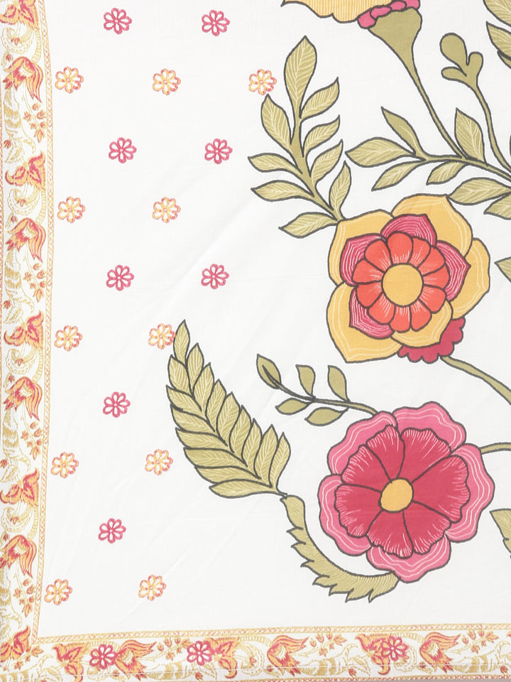 Neerus Off White Printed Straight Kurta and Trousers With Dupatta