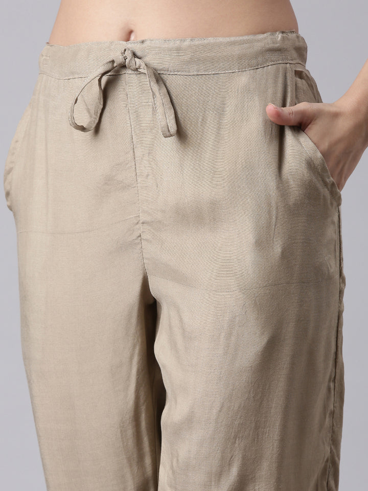 Beige Chanderi Hand Work Three Piece Set