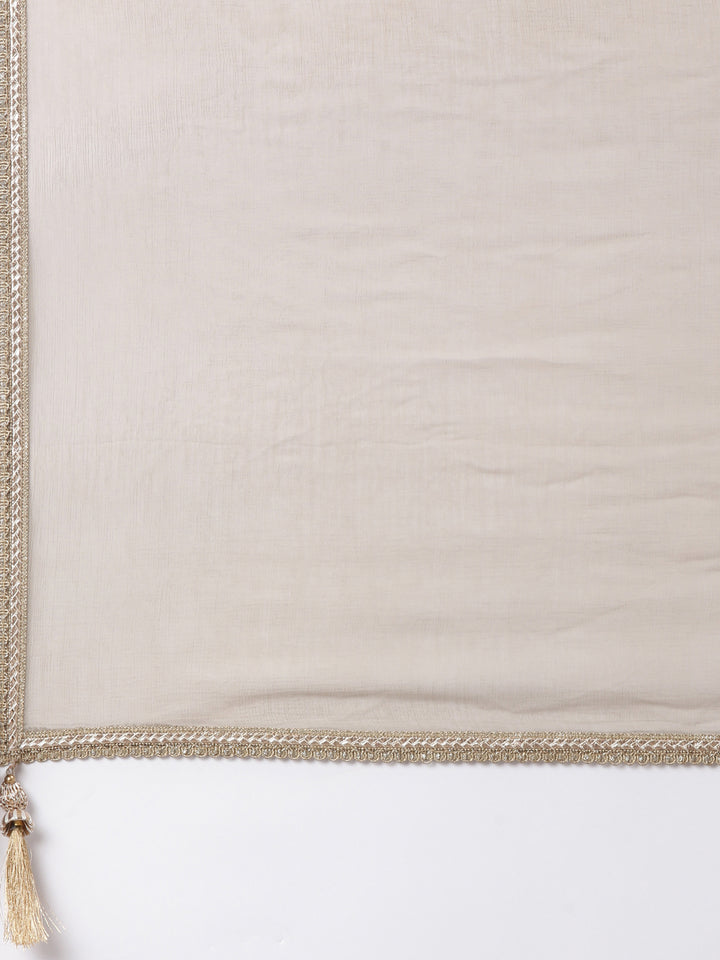 Beige Chanderi Hand Work Three Piece Set