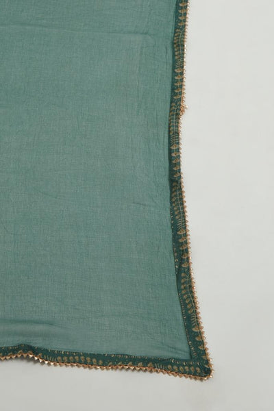 Neerus Women Green Printed Kurta with Trousers With Dupatta