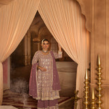 Neerus Lilac Embroidery Georgette Fabric Anarkali and Plazzo with Dupatta