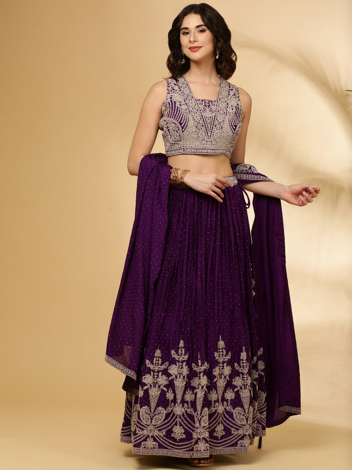 Purple Chinnon Hand Embroidered Ghagra Set