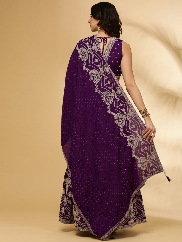 Purple Chinnon Hand Embroidered Ghagra Set