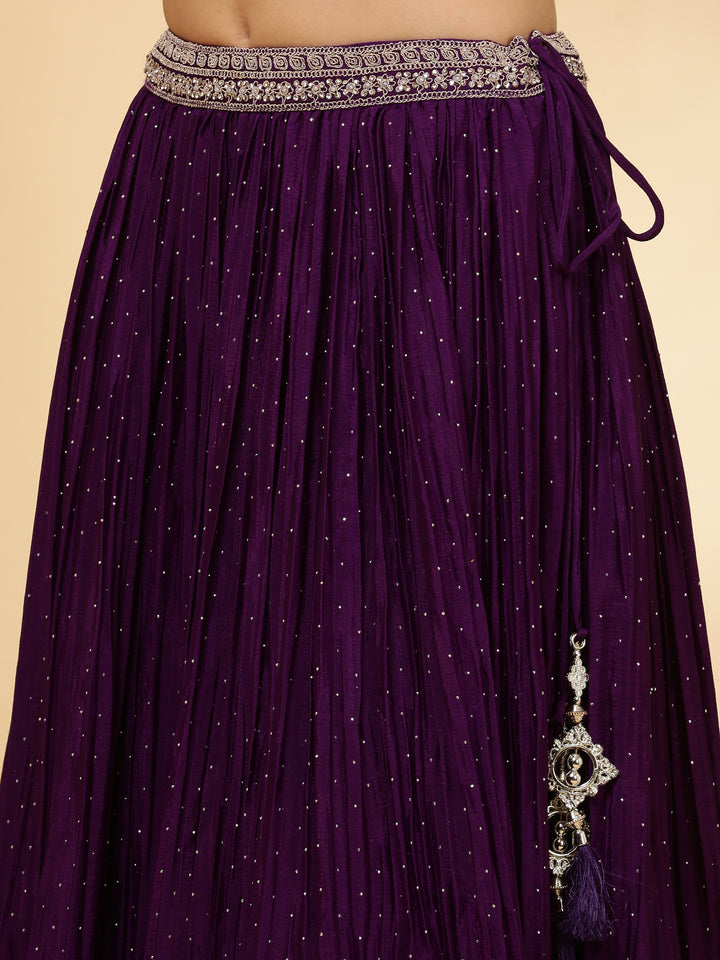 Purple Chinnon Hand Embroidered Ghagra Set