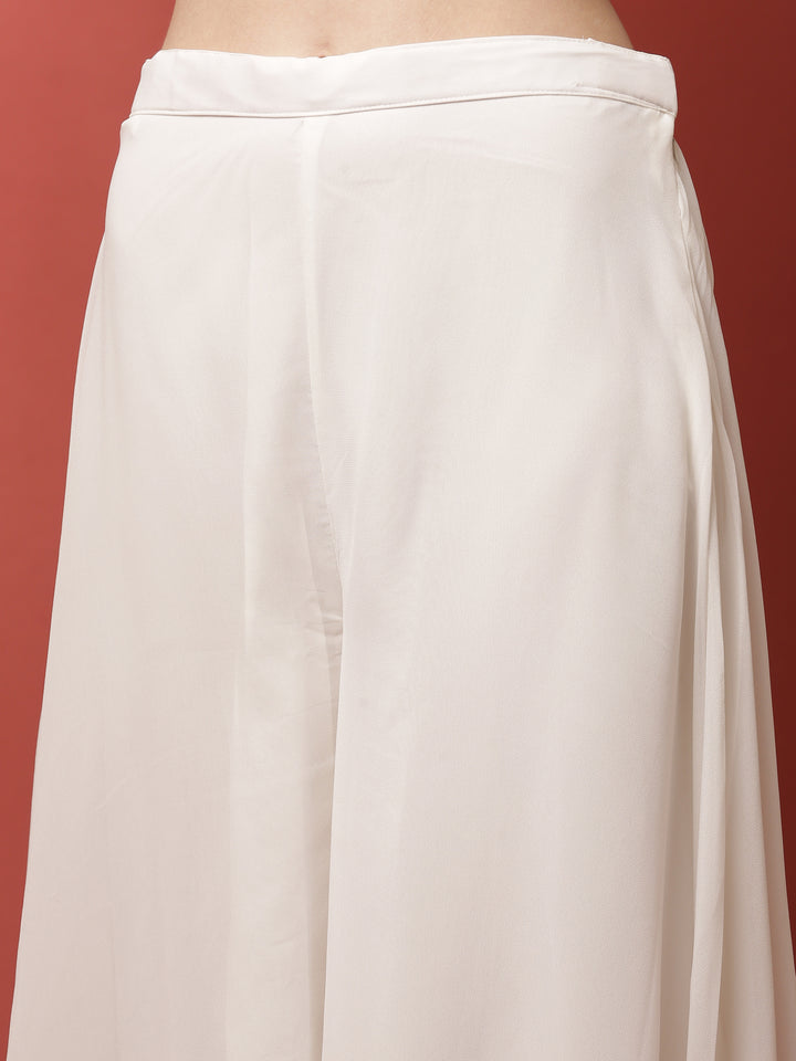 Off White Geogrette Peplum Palazzo Set With Embroiderey Work On Body