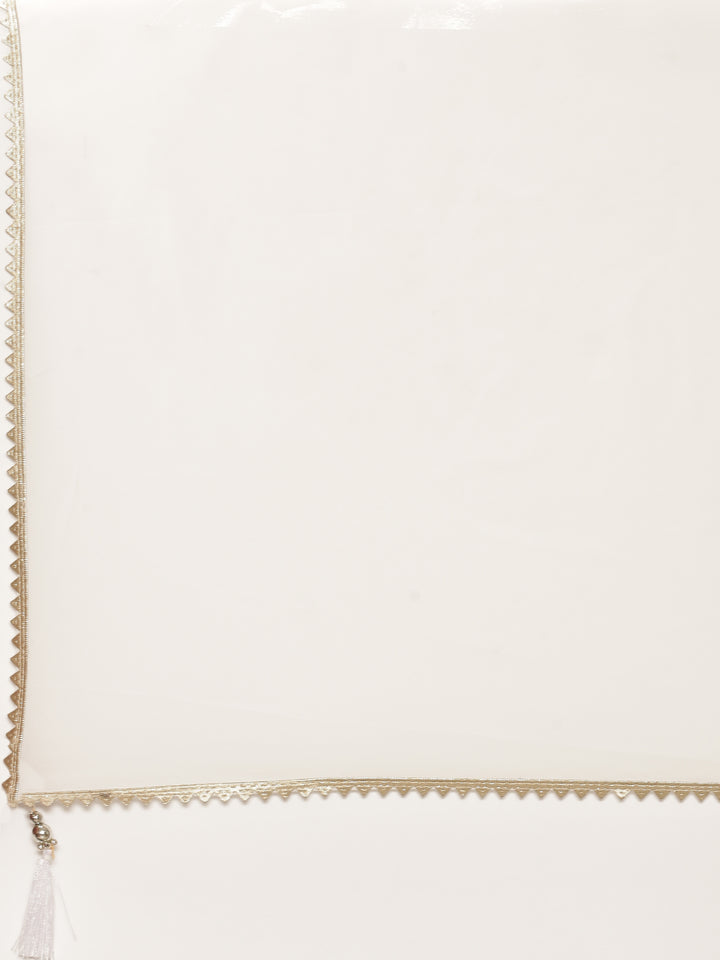 Off White Geogrette Peplum Palazzo Set With Embroiderey Work On Body