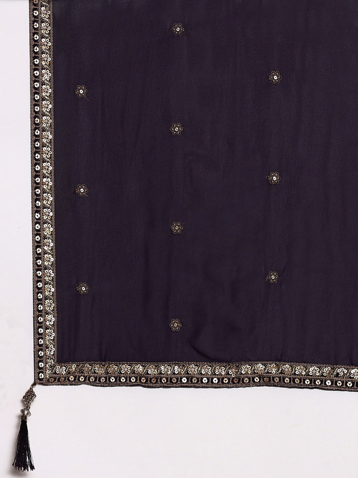 Purple Georgette Embroidered Kali With Palazzo