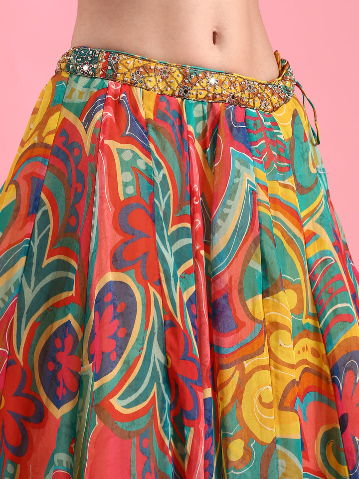 Neerus Multi organza printed lehenga choli set - detail view 5