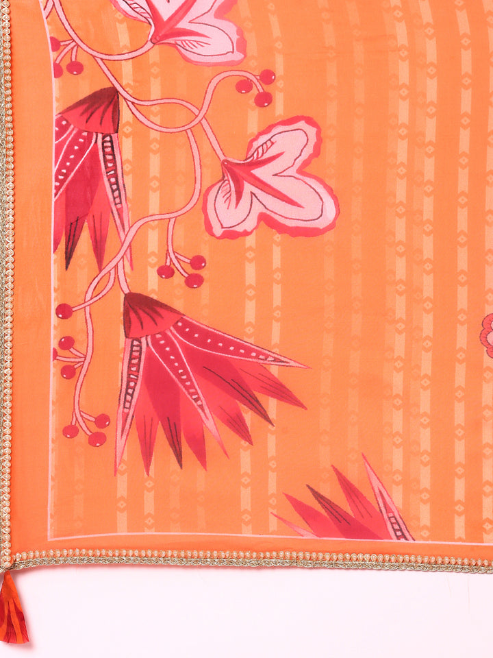 Orange organza embroidered Three piece ghagra set